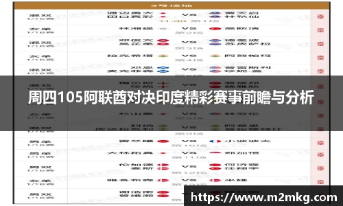 周四105阿联酋对决印度精彩赛事前瞻与分析